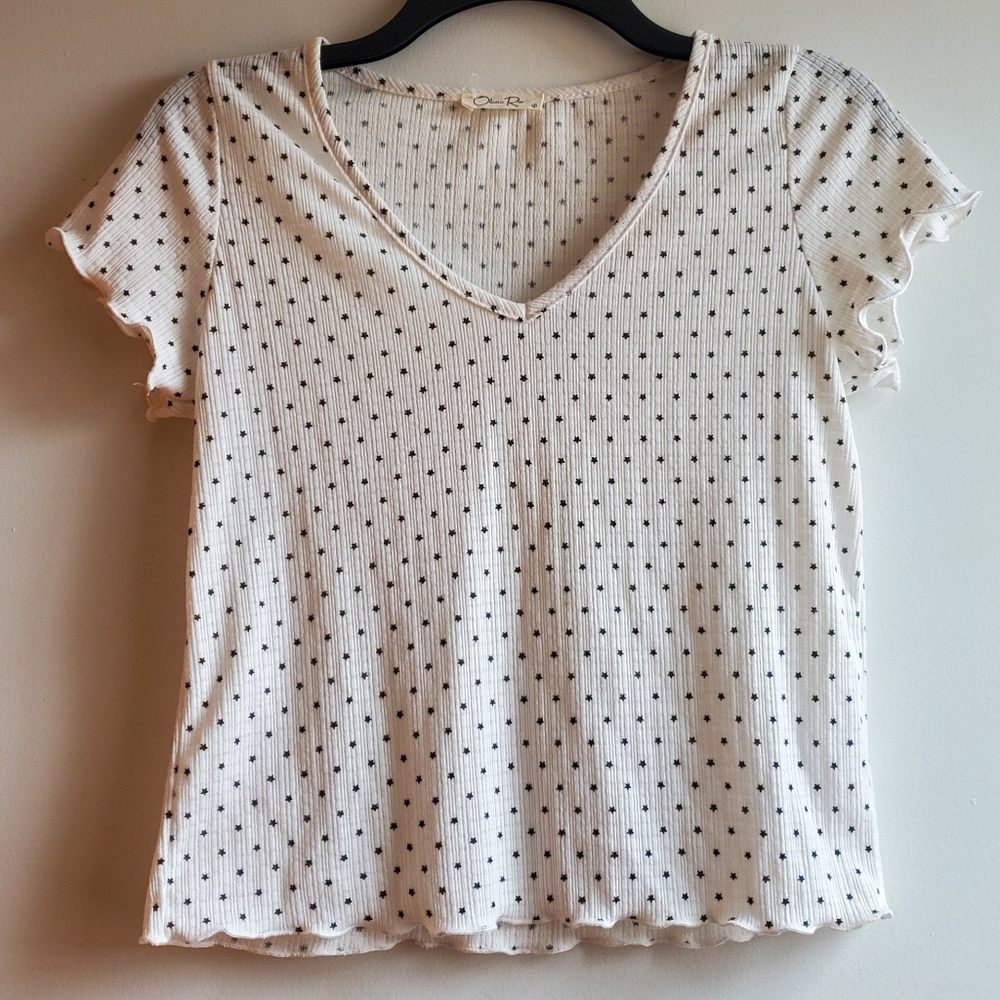 Olivia Rae Baby Tee White Starry pattern Ruffled Edges